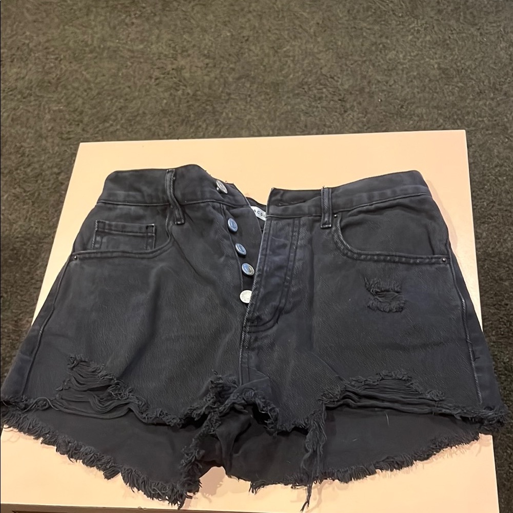 Black Distressed Denim Shorts